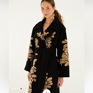 FARM Rio Black Coat with Tan Floral Design 🌟